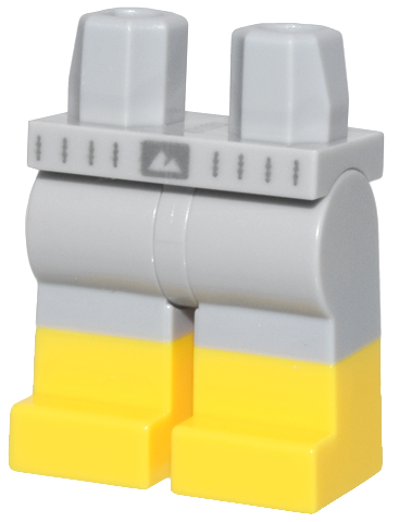 970c00pb1569 | Hips and Legs with Molded Yellow Lower Legs / Boots and Printed Dark Bluish Gray Waistband and Mountains Logo Pattern | LEGOPART