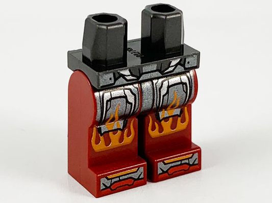 970c59pb09 | Hips and Dark Red Legs with Silver Armor and Orange Flames Pattern | LEGOPART