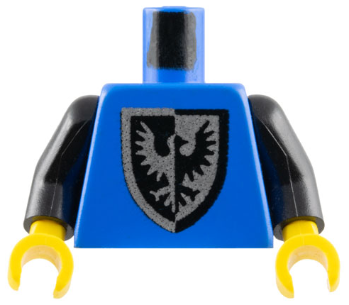 973p43c01 | Torso Castle Black Falcon with Shield Bottom Round Pattern / Black Arms / Yellow Hands | LEGOPART