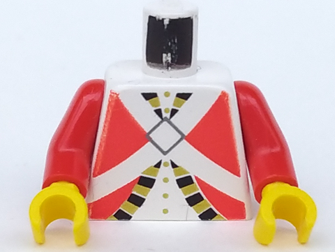 973pb0206c01 | Torso Imperial Soldier Red Uniform Jacket with Black and Gold Trim over Shirt with Buttons, Crossbelts with Silver Diamond Clasp Pattern | LEGOPART