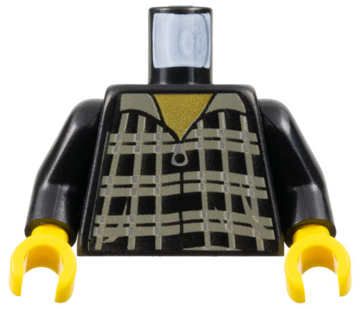 973pb0258c01 | Torso Plaid Shirt with Dark Gray Lines and Silver Zipper, Yellow Neck Pattern / Black Arms / Yellow Hands | LEGOPART