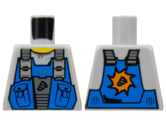 973pb0536 | Torso Power Miners Blue Vest with Pockets and Drill Tip over Sweaty Shirt Pattern | LEGOPART