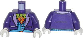 973pb1648c01 | Torso Batman Suit with Medium Azure Vest, Orange Shirt, and Lime Bow Tie Pattern / Dark Purple Arms / White Hands | LEGOPART
