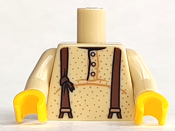 973pb1775c01 | Torso Shirt with 3 Buttons and Brown Suspenders Pattern / Tan Arms / Yellow Hands | LEGOPART