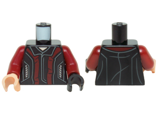 973pb1969c01 | Torso Vest with Collar, Dark Red Panels and Pockets with Silver Zippers Pattern / Dark Red Arms / Light Nougat Hand Right / Black Hand Left | LEGOPART