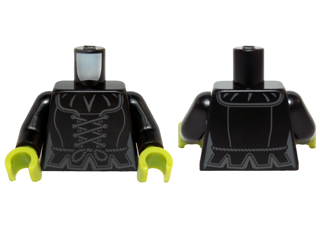973pb2138c01 | Torso Female Corset with Dark Bluish Gray Laces and Rope Belt Pattern / Black Arms / Lime Hands | LEGOPART