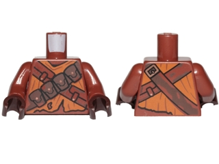 973pb2932c01 | Torso SW Jawa with Dark Orange Tattered Shirt, Dark Brown Pouches and Straps Pattern / Reddish Brown Arms / Dark Brown Hands | LEGOPART