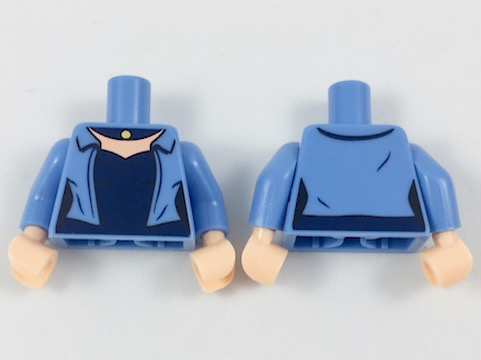 973pb2951c01 | Torso Female Jacket over Dark Blue Shirt and Necklace, Light Nougat Neck Pattern / Medium Blue Arms / Light Nougat Hands | LEGOPART