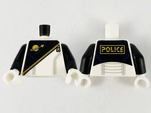 973pb4140c01 | Torso Space Futuron Black Pattern, Gold Zipper and Classic Logo, | LEGOPART