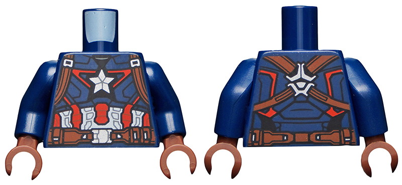 973pb4328c01 | Torso Armor Outline with White Star on Chest, Red and White Stripes Pattern / Dark Blue Arms / Reddish Brown Hands | LEGOPART