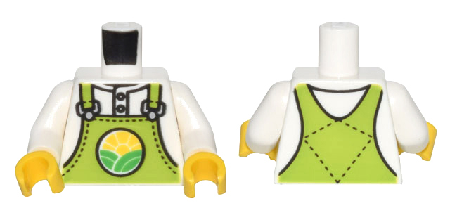 973pb4738c01 | Torso Lime Overalls with Bright Green Hills and Yellow Sun over Shirt Pattern / White Arms / Yellow Hands | LEGOPART