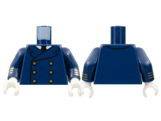 973pb4873c01 | Torso Double Breasted Jacket, White Collar, Black Tie, 6 Gold Buttons Pattern / Dark Blue Arms with 3 Gold Stripes Pattern / White Hands | LEGOPART