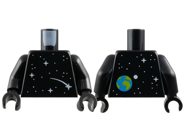 973pb5647c01 | Torso with White Dots and Sparkles / Stars, Comet, Earth and Moon on Back Pattern / Black Arms / Black Hands | LEGOPART