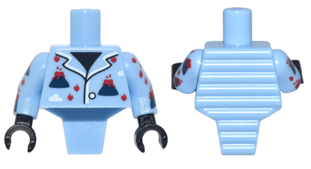 98127pb02c01 | Torso, Modified Short with Ridged Armor with Volcano Pajamas Pattern / Bright Light Blue Arms with Volcano Pajamas Pattern / Black Hands | LEGOPART