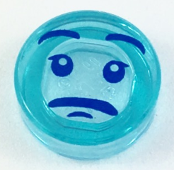 98138pb083 | Tile, Round 1 x 1 with Face with Blue Eyes, Eyebrows and Frown Pattern | LEGOPART