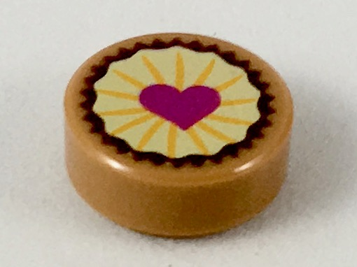 98138pb094 | Tile, Round 1 x 1 with Pastry, Magenta Heart on Bright Light Yellow Icing Pattern | LEGOPART