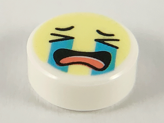 98138pb138 | Tile, Round 1 x 1 with Emoji, Bright Light Yellow Face, Crying Medium Azure Tear Streams, Open Mouth with Coral Tongue Pattern | LEGOPART