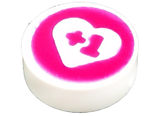 98138pb242 | Tile, Round 1 x 1 with '+1' in Heart on Magenta Background Pattern | LEGOPART