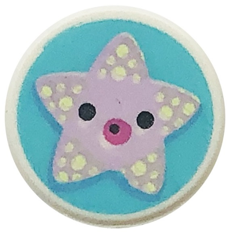 98138pb273 | Tile, Round 1 x 1 with Lavender Starfish with Black Eyes and Dark Pink Mouth on Medium Azure Background Pattern | LEGOPART