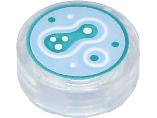 98138pb284 | Tile, Round 1 x 1 with Bright Light Blue, Dark Turquoise, and White Cell Culture in Petri Dish Pattern | LEGOPART