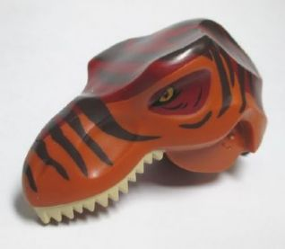 98161c01pb01 | Dinosaur Head Tyrannosaurus rex with Pin, Tan Teeth, Dark Red Top and Dark Brown Stripes Pattern | LEGOPART