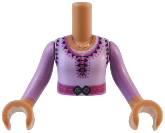 FTGpb444c01 | Torso Mini Doll Girl Lavender Top with Magenta Belt, Medium Blue Buckle and Dark Purple Triangles, Dots and Laces Pattern, Medium Nougat Arms and Hands with Medium Lavender Long Sleeves | LEGOPART