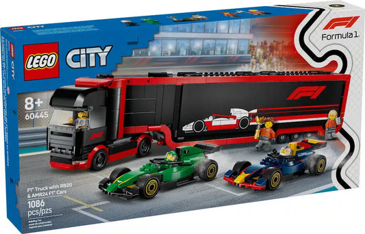 F1 Truck with RB20 & AMR24 F1 Cars LEGO 60445