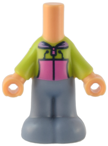 bb1357pb011 | Micro Doll, Body with Molded Lime Top and Sand Blue Pants and Printed Hoodie with Dark Pink Pockets and Zipper, Medium Lavender Collar Pattern | LEGOPART