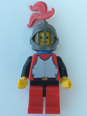 Breastplate - Red with Black Arms, Red Legs with Black Hips, Dark Gray Grille Helmet, Red Plume, Blue Plastic Cape LEGO cas193