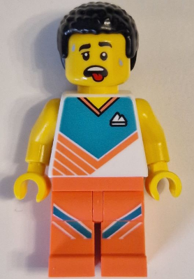 Fitness Instructor - Male, White Shirt with Dark Turquoise Panel, Coral Legs, Black Hair LEGO cty1620