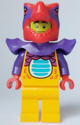 Comic Shop Guy - Male, Bright Light Orange Dragon Suit and Legs, Red Dragon Head, Dark Purple Shoulder Armor LEGO cty1644