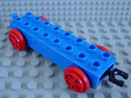 duptrain01 | Duplo, Train Base 2 x 8 with Red Train Wheels and Movable Hook | LEGOPART