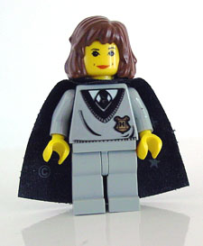 Hermione Granger - Hogwarts Torso, Light Gray Legs, Black Cape with Stars LEGO hp003