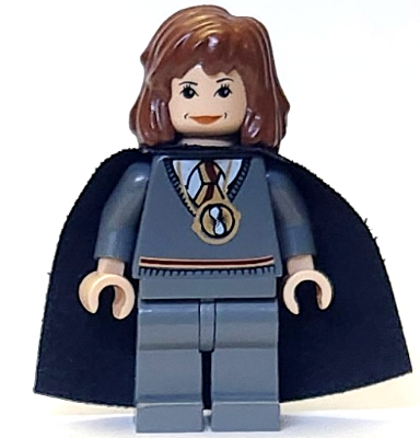 Hermione Granger - Gryffindor Stripe Torso with Time Turner Necklace, Dark Bluish Gray Legs, Black Cape LEGO hp063