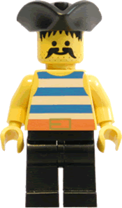 Pirate Blue / White Stripes Shirt, Black Legs, Black Pirate Triangle Hat LEGO pi017