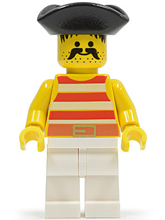 Pirate Red / White Stripes Shirt, White Legs, Black Pirate Triangle Hat LEGO pi039