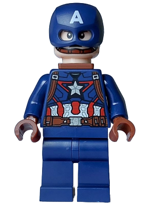 Captain America - Dark Blue Suit, Reddish Brown Hands, Helmet, Reddish Brown Neck Bracket LEGO sh0973