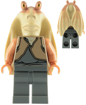 Jar Jar Binks - Dark Tan Torso, Printed Head with Dark Tan Top, Dark Bluish Gray Legs LEGO sw0301 | Fyrebrick.be