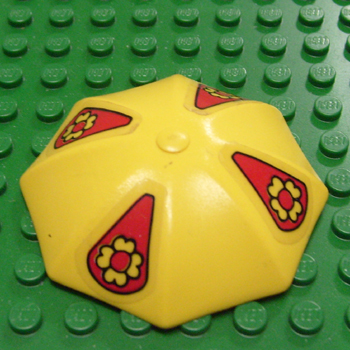 x845pb01 | Fabuland Umbrella Top with No Bottom Flaps, 6 x 6 without Top Stud with Red Pennants and Yellow Flowers Pattern | LEGOPART